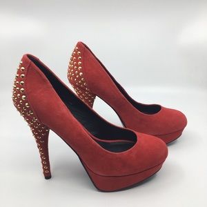 NEW Kelsi Dagger Red Suede Stud Pumps Size 8.5